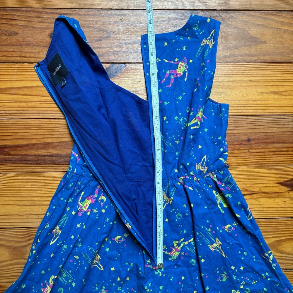 ModCloth Blue Fit and Flare Space Astronaut Dress, EUC, L - Picture 13 of 14